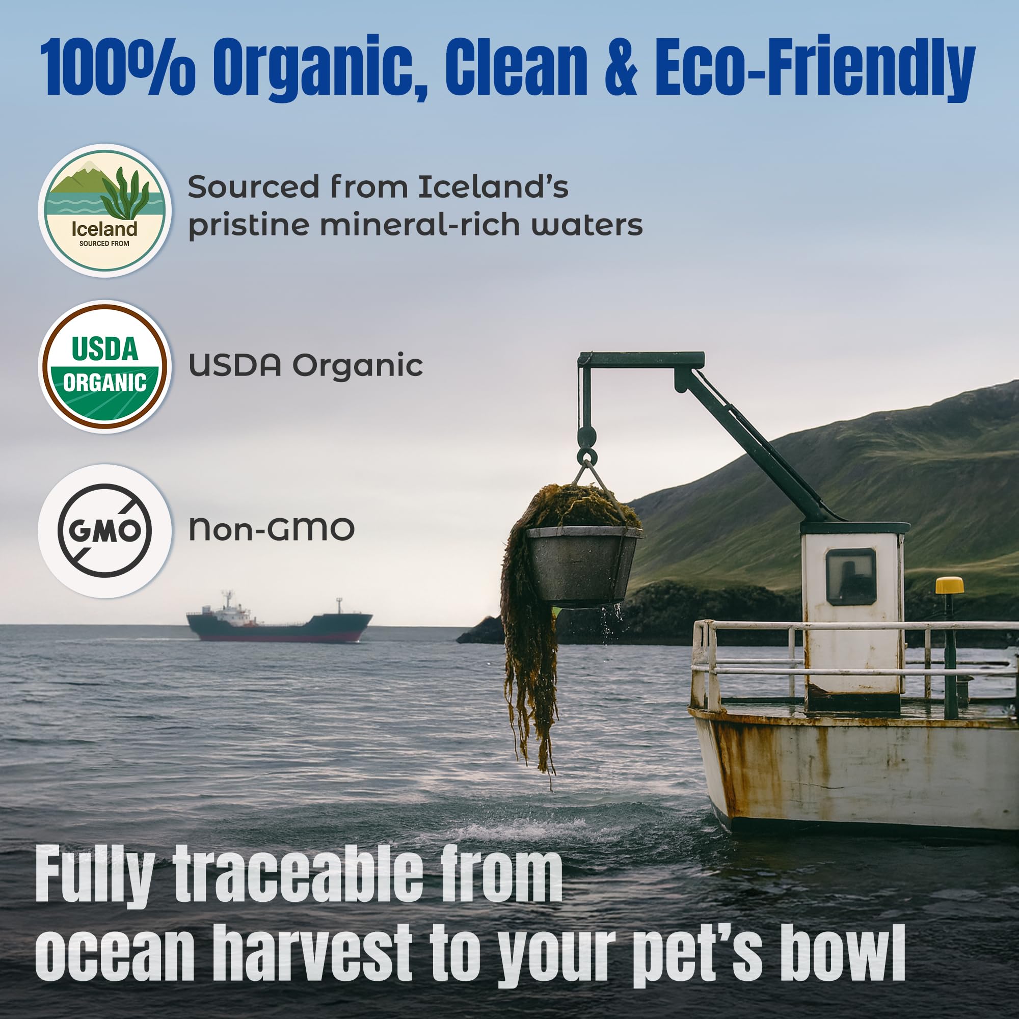 Life Line Organic Ocean Kelp packaging highlights sustainable sourcing.