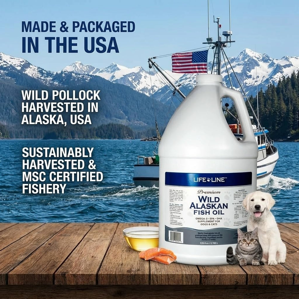 USA-made Life Line packaging highlights fresh, domestically produced pet nutrition.