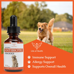 Life of Health natural dog antibiotics on food for convenient daily use.