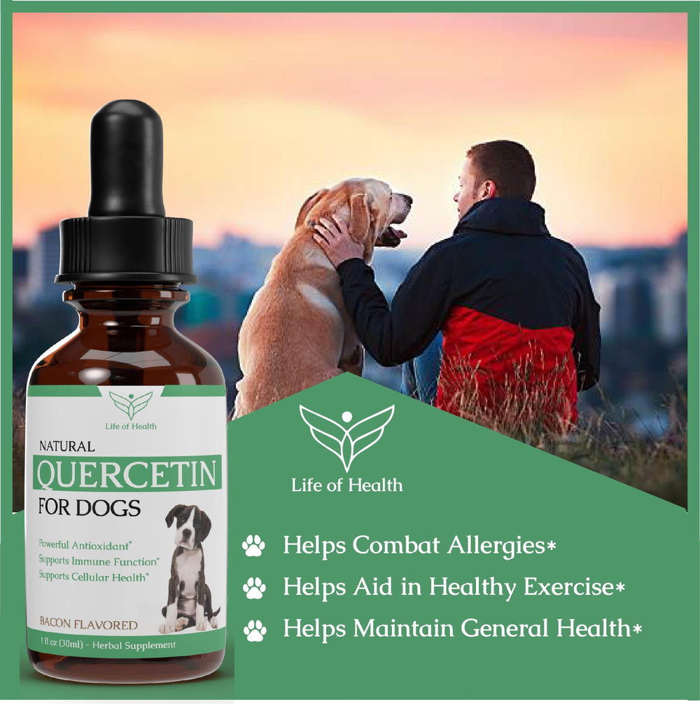 Life of Health Quercetin for Dogs pours into bowls or mouths for flexible use.