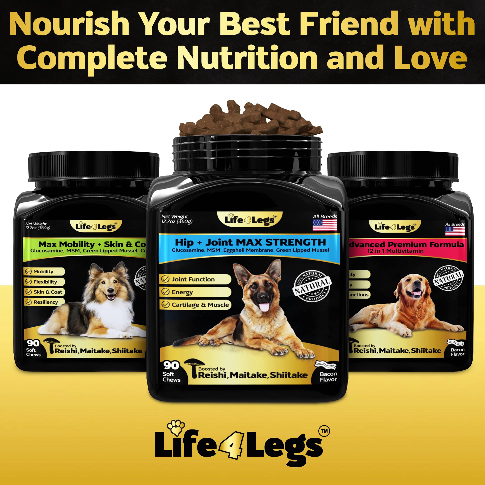 Life4Legs jar with scoop for easy daily dosing