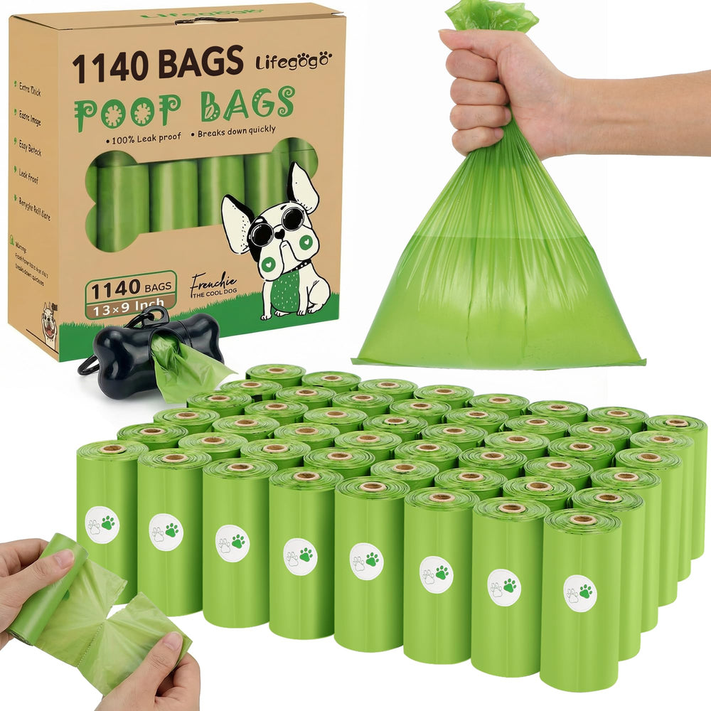 Lifegogo dog poop bags with bone-shaped dispenser for easy pickup.