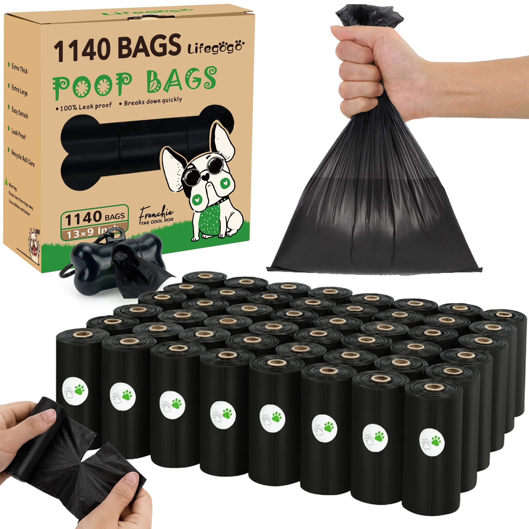 Lifegogo dog poop bags on rolls for durable pickup