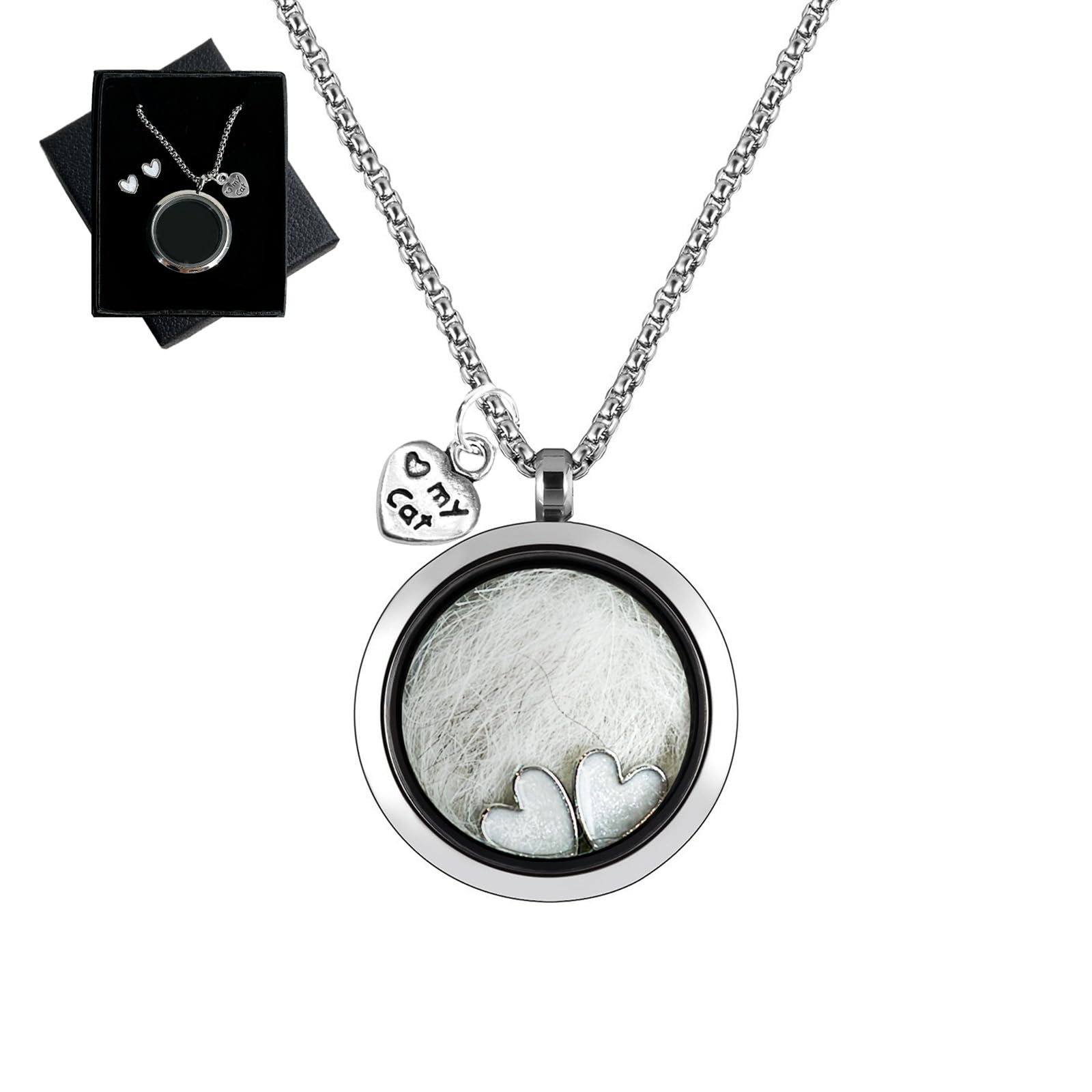 Lifelisa Cat Fur Keepsake Necklace on display preserves pet memories close to the heart.