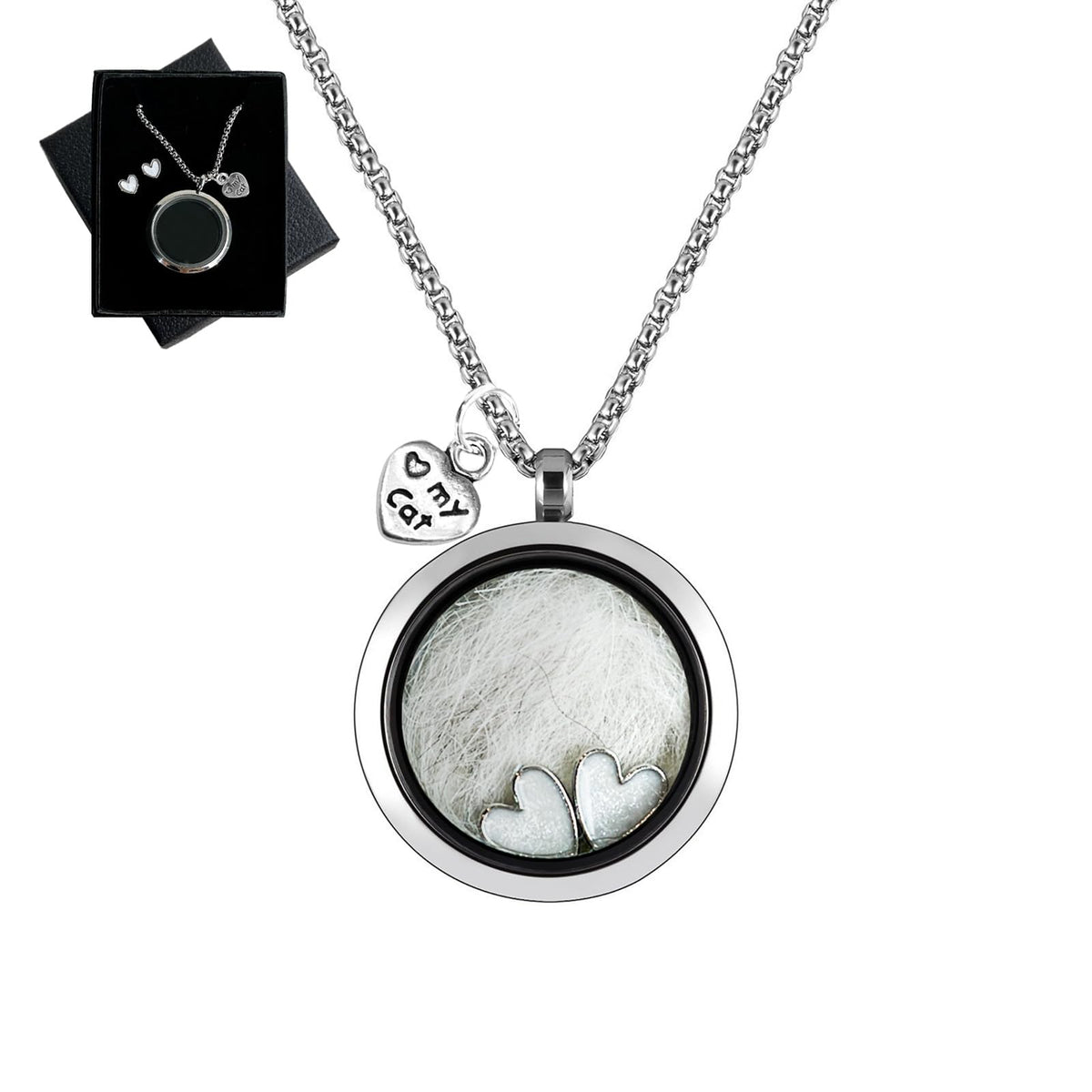 Lifelisa Cat Fur Keepsake Necklace on display preserves pet memories close to the heart.
