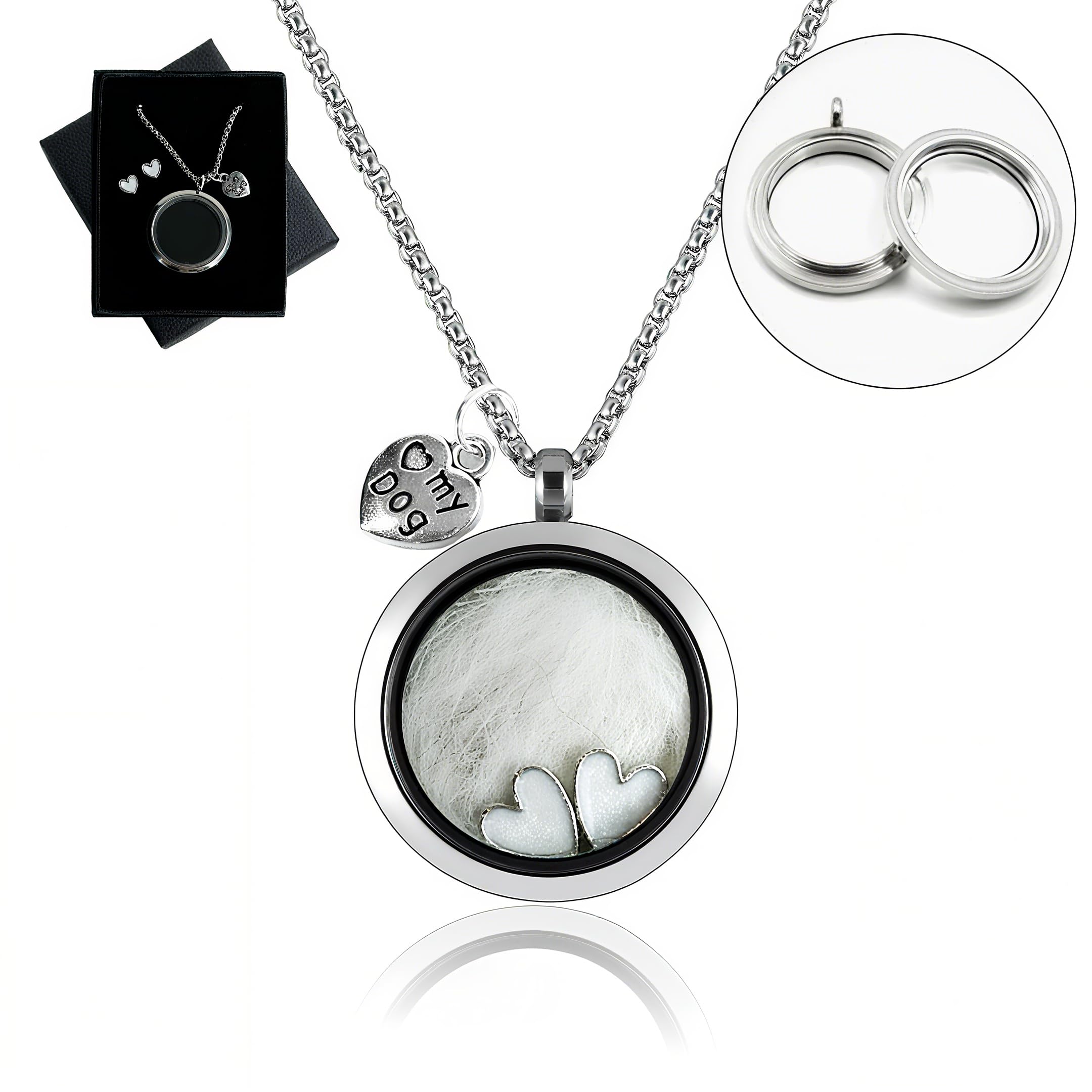 Lifelisa dog fur keepsake necklace with glass circle pendant for cherished memories.