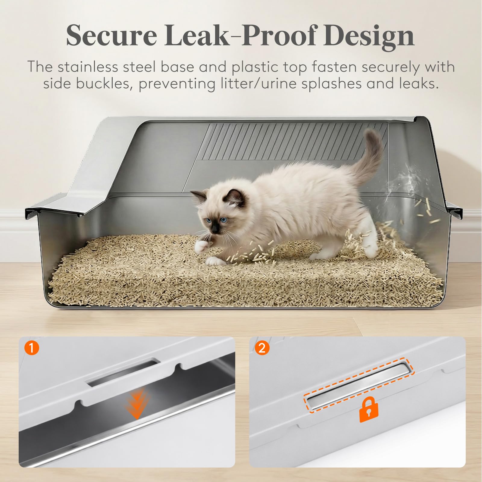 Lifewit large size stainless box provides roomy interior for adult cats