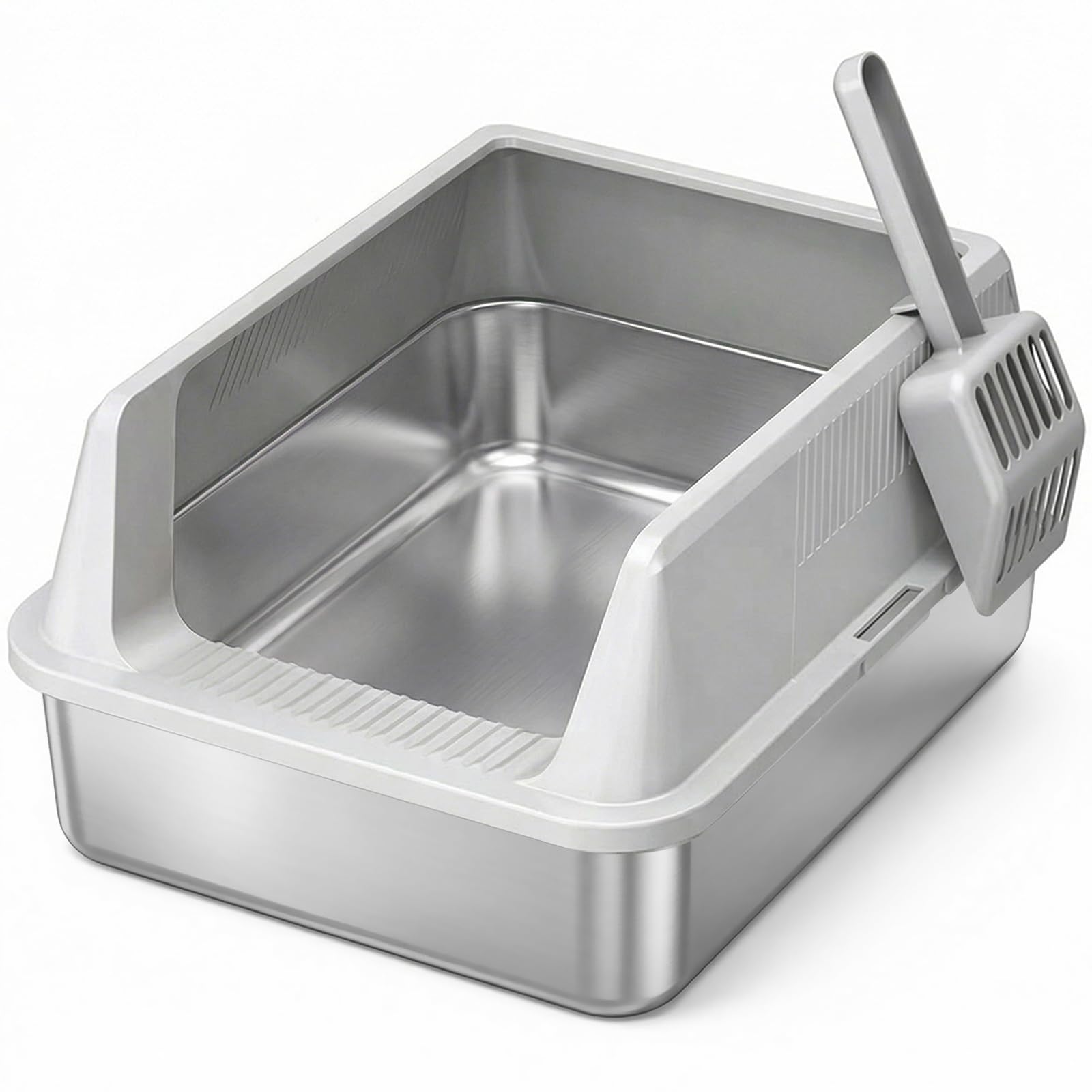 Lifewit stainless steel litter box, top-entry view, keeps litter contained and clean