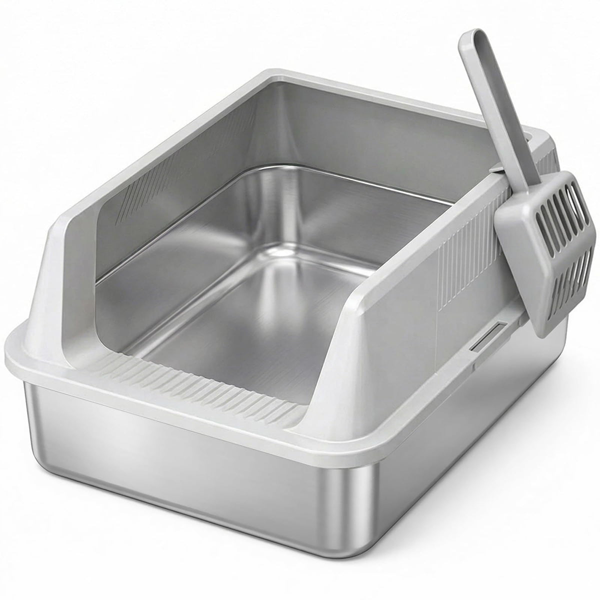 Lifewit stainless steel litter box, top-entry view, keeps litter contained and clean
