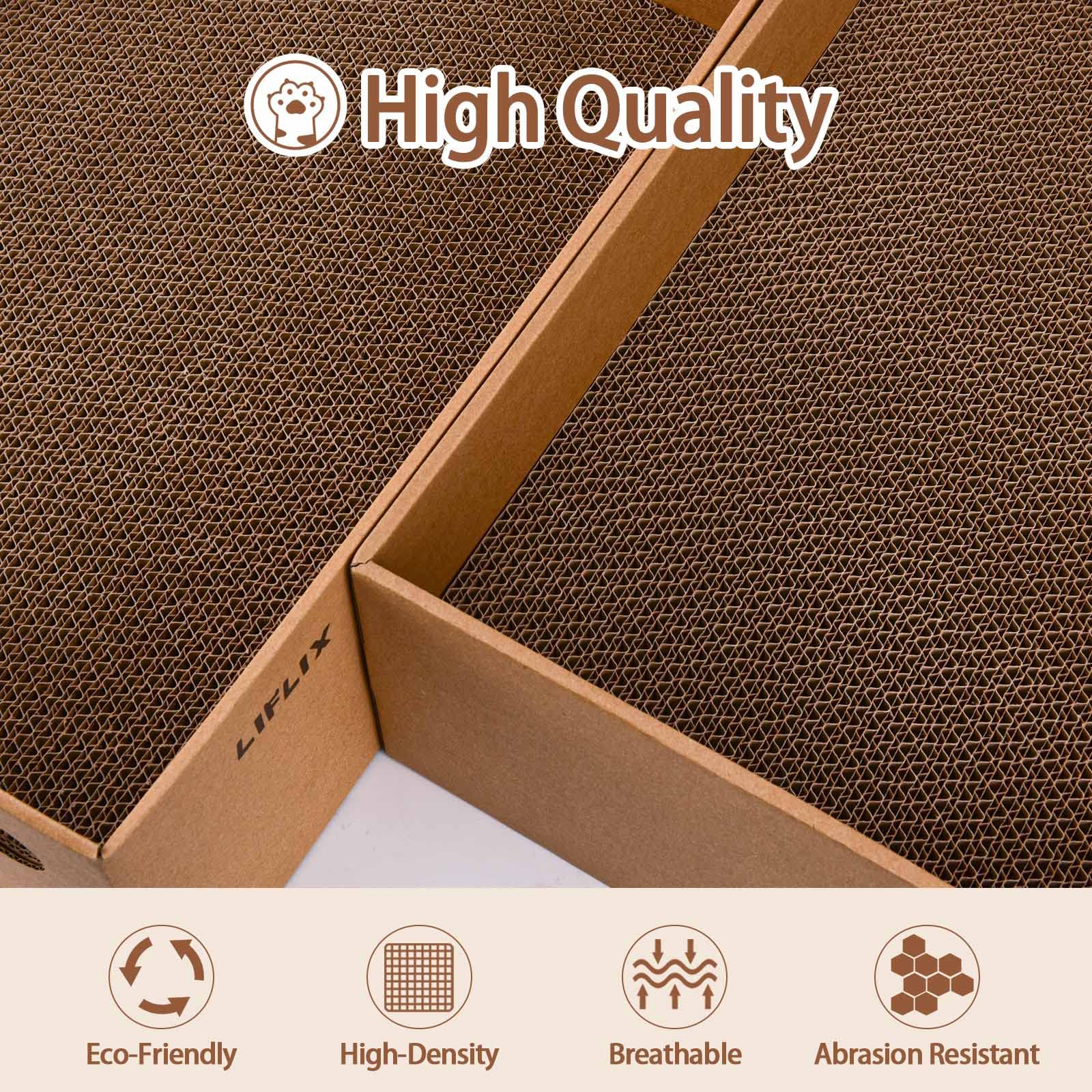 Dense 2.5 cm cardboard boosts durability against sharp claws.