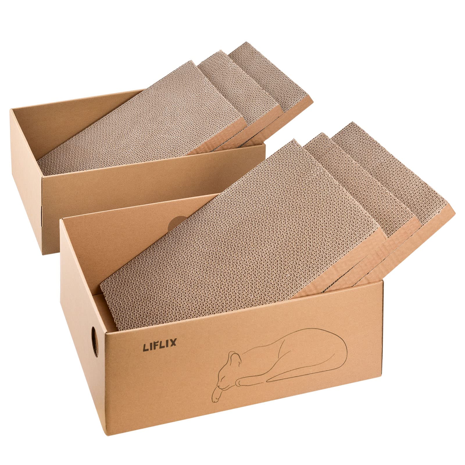 LIFLIX cardboard cat scratcher large box setup for lounging and scratching.