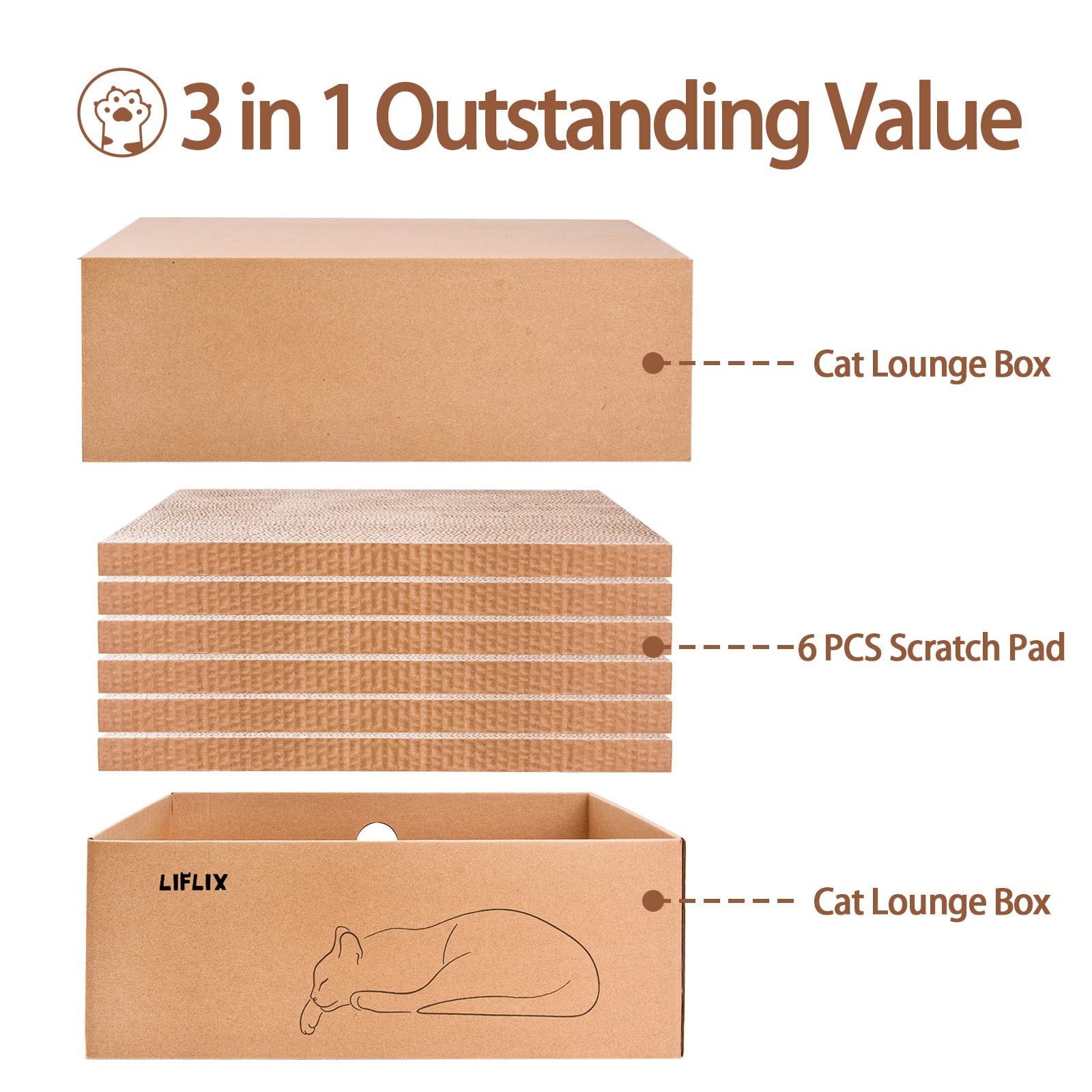 LIFLIX scratcher with two boxes invites cats to relax while scratching.