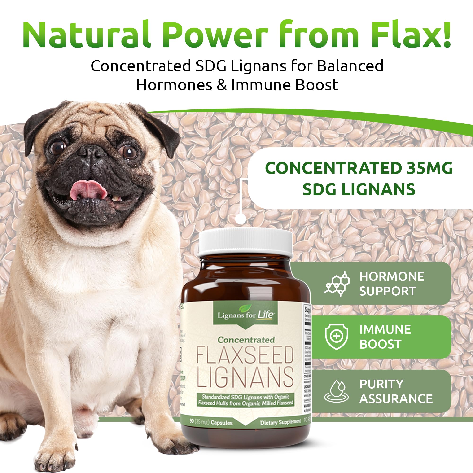 Lignans For Life dog coat shine suggests healthier fur