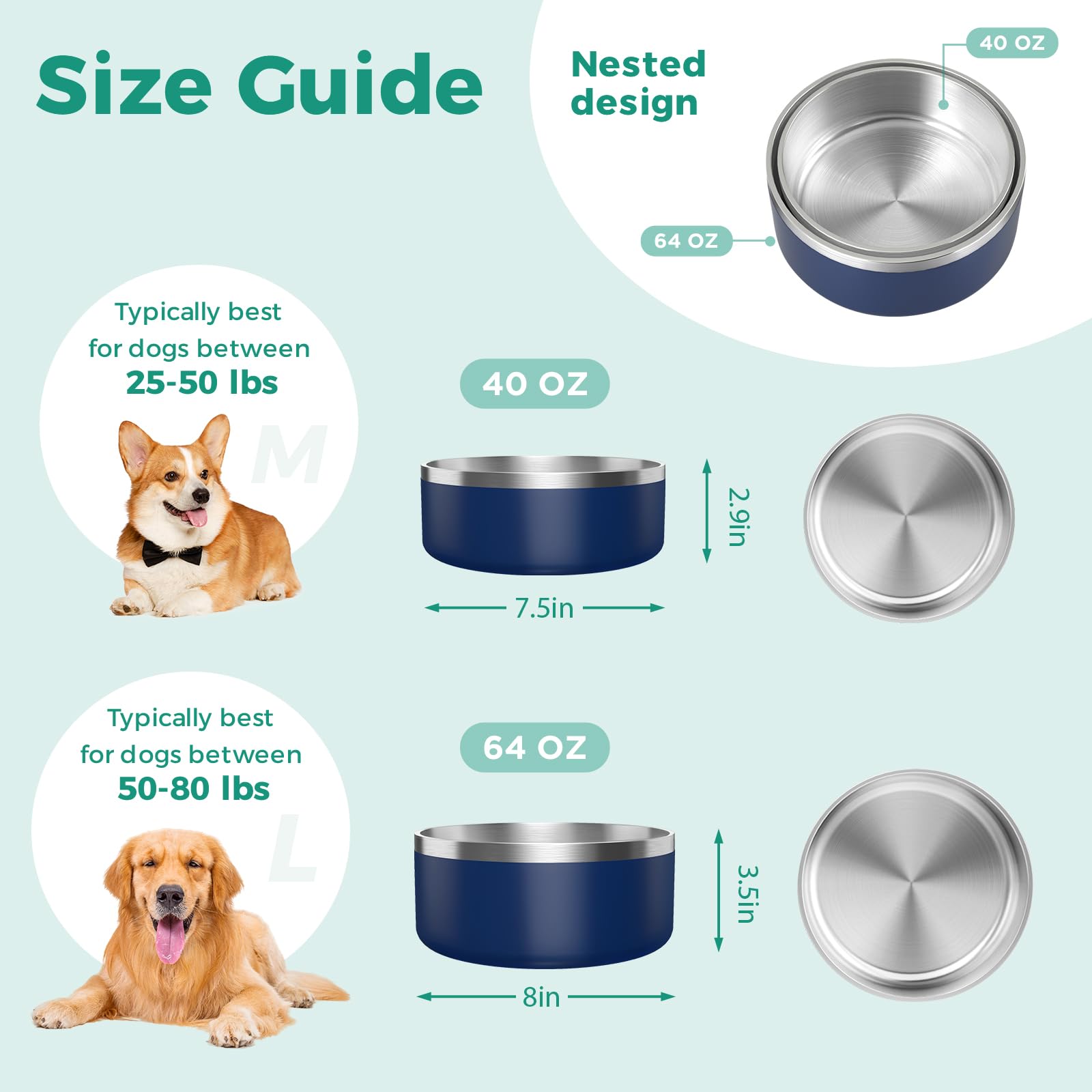 LIHONG 40oz bowl ideal for medium to large dogs.