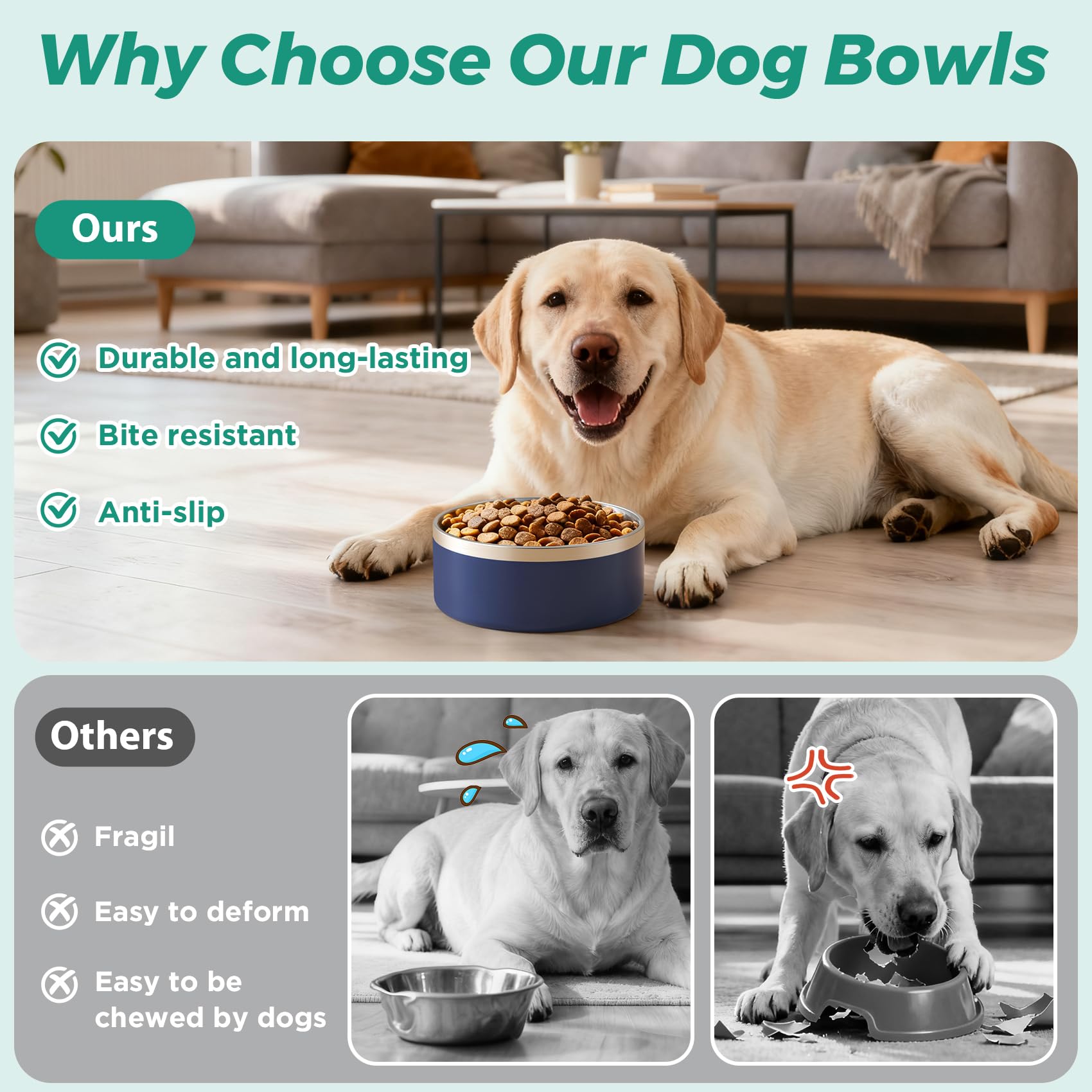LIHONG double-wall insulated bowl keeps water cooler longer.
