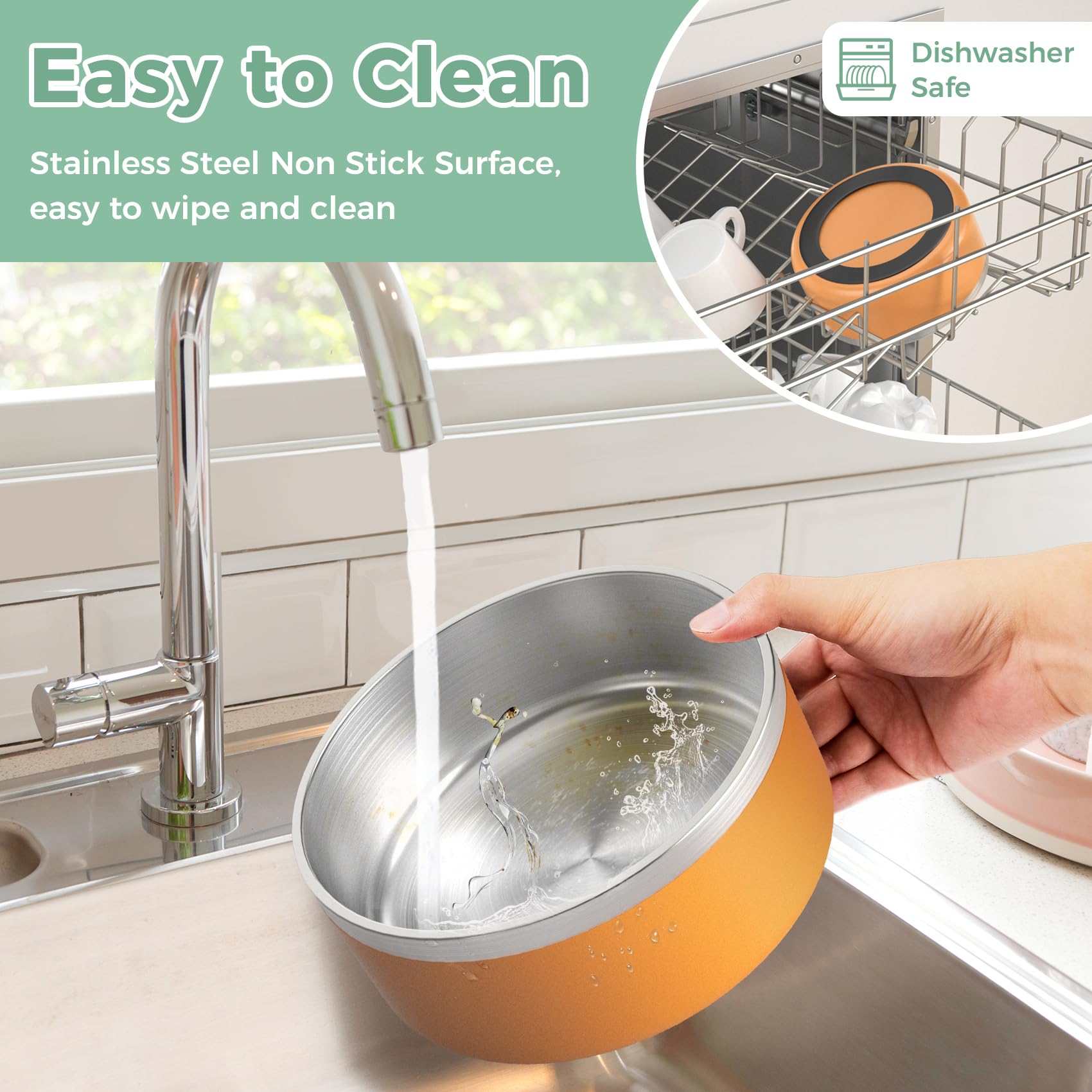 LIHONG 64oz orange insulated inner bowl keeps water cooler longer.