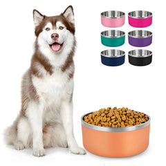 LIHONG dog bowl top view, 64oz orange, durable stainless steel for large dogs.
