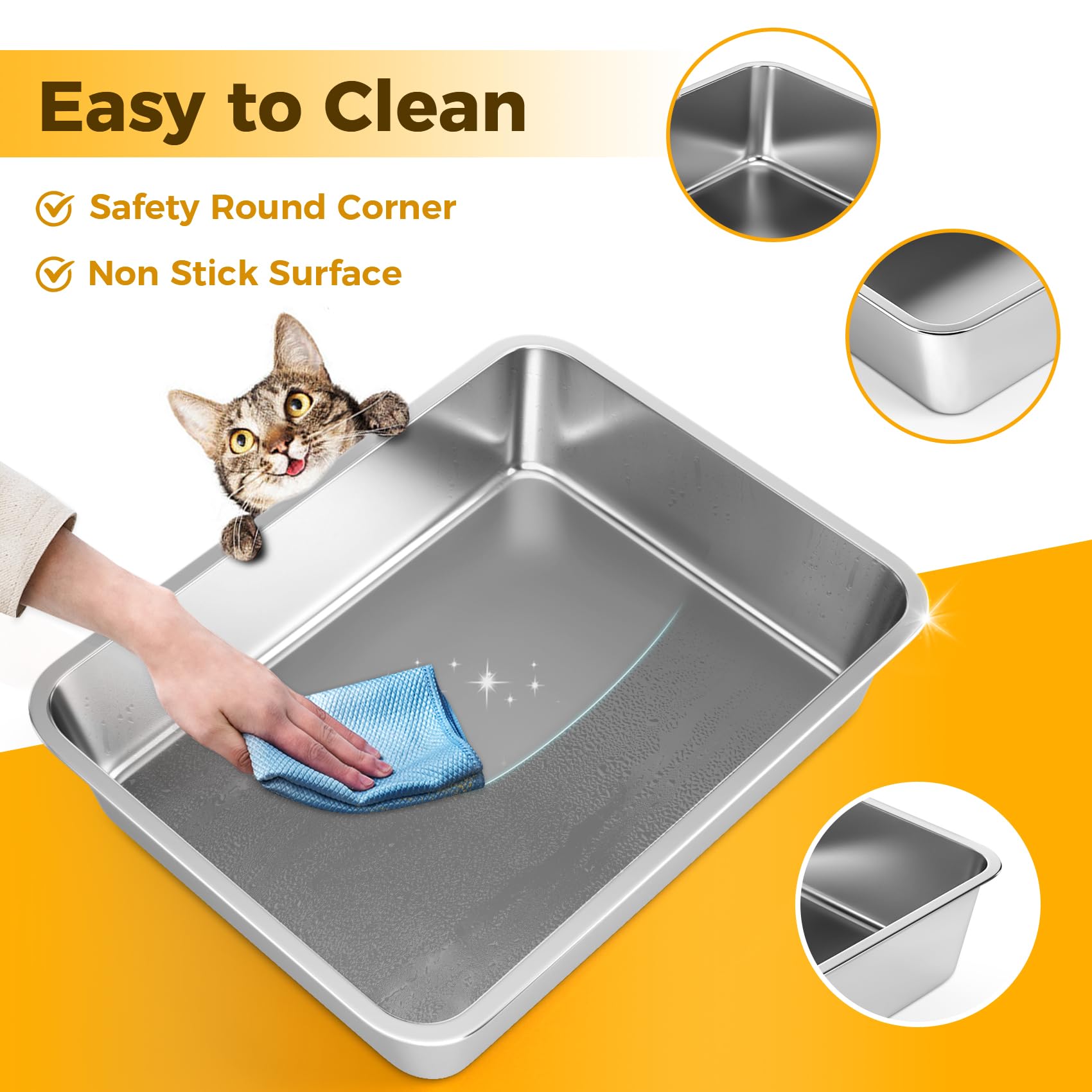 LIHONG stainless steel litter box with rounded corners for safety