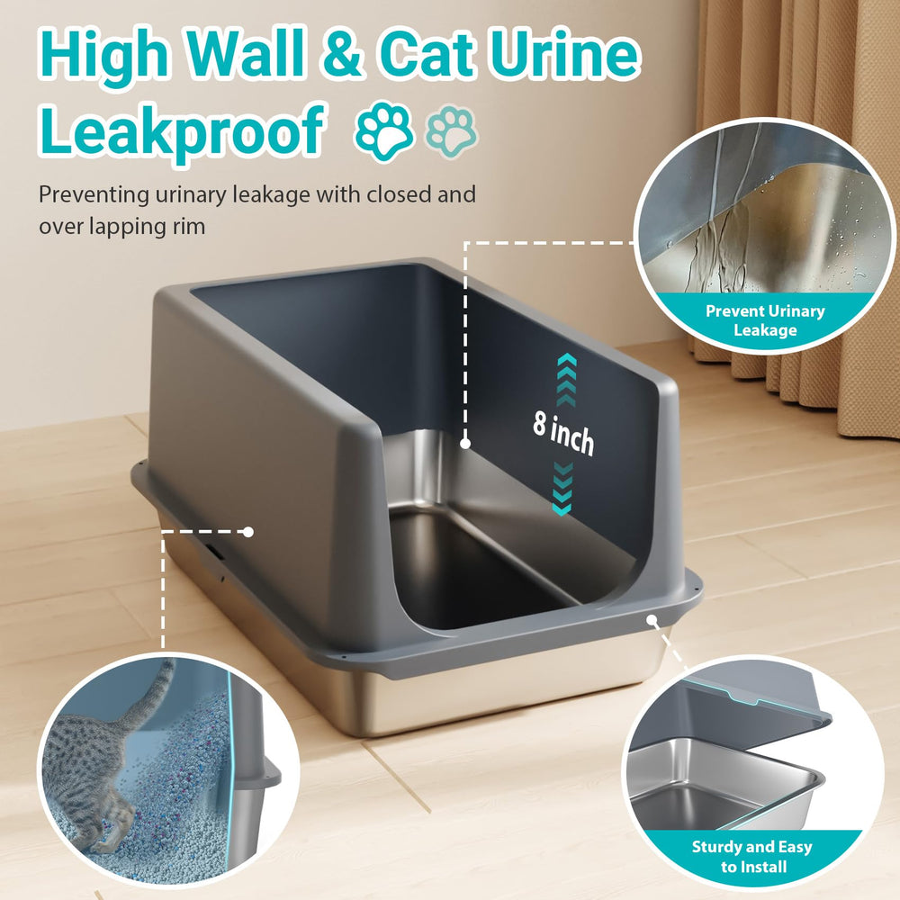 LIHONG stainless steel litter box lid top view highlights secure buckle