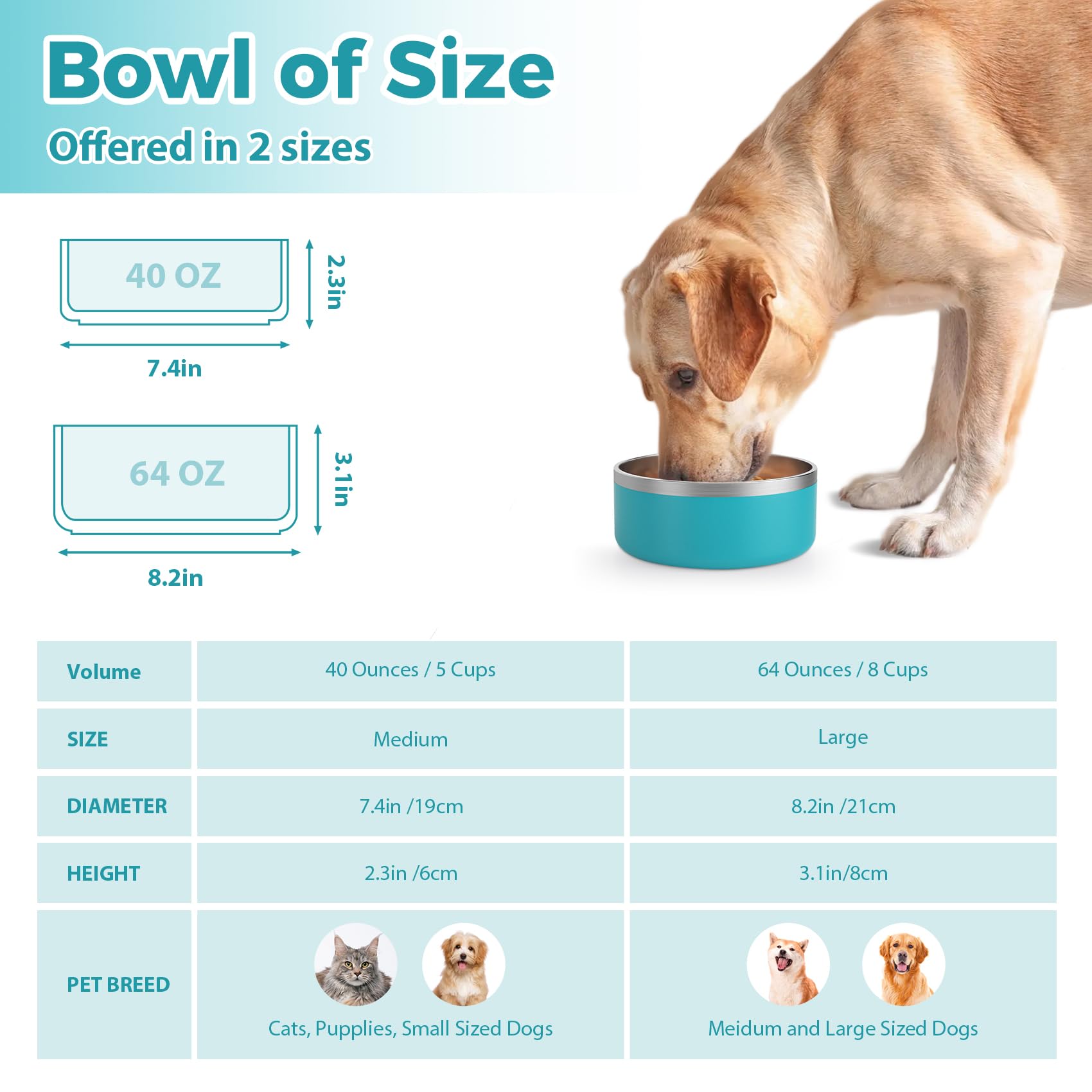 LIHOOOOM LakeBlue non-slip-bottom keeps the bowl steady during meals