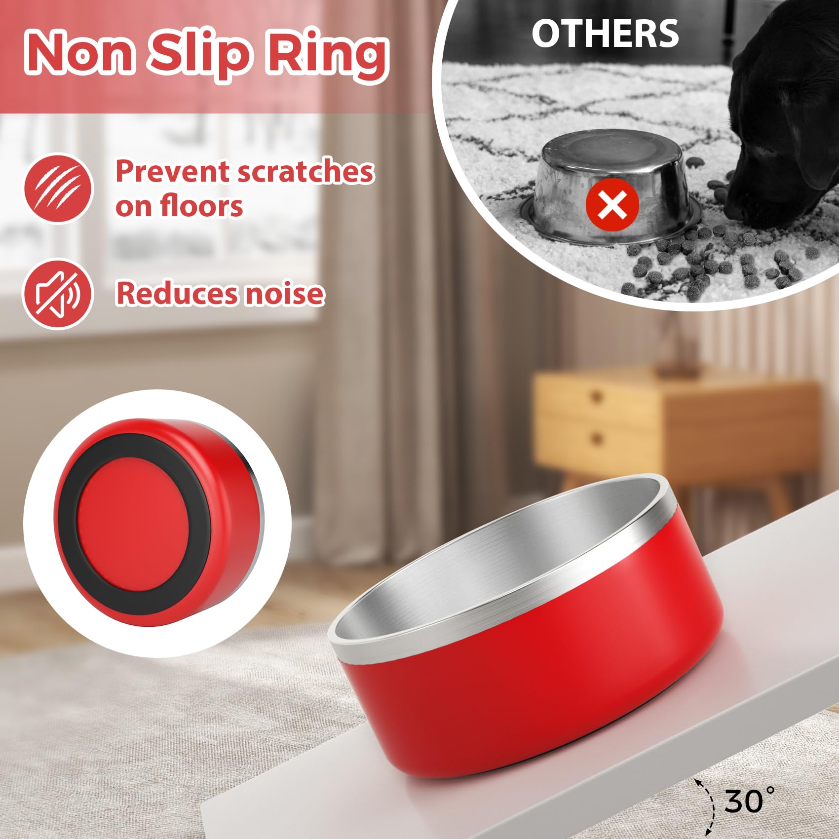 LIHOOOOM red dog bowl adds vibrant color to feeding area