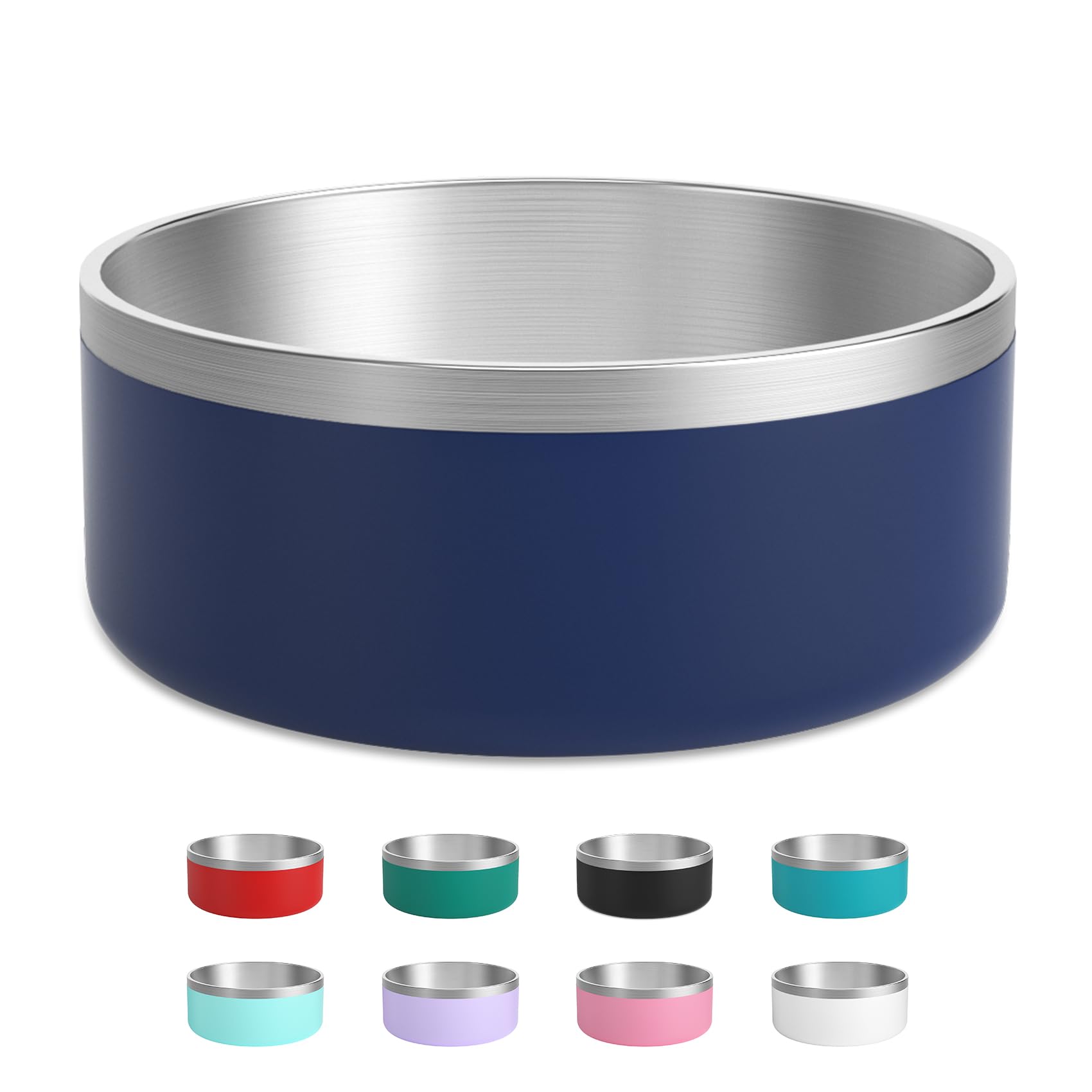 LIHOOOOM stainless steel dog bowl with blue exterior, built to last and easy to clean.