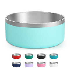LIHOOOOM stainless steel dog bowl with mint green exterior for durable hydration.