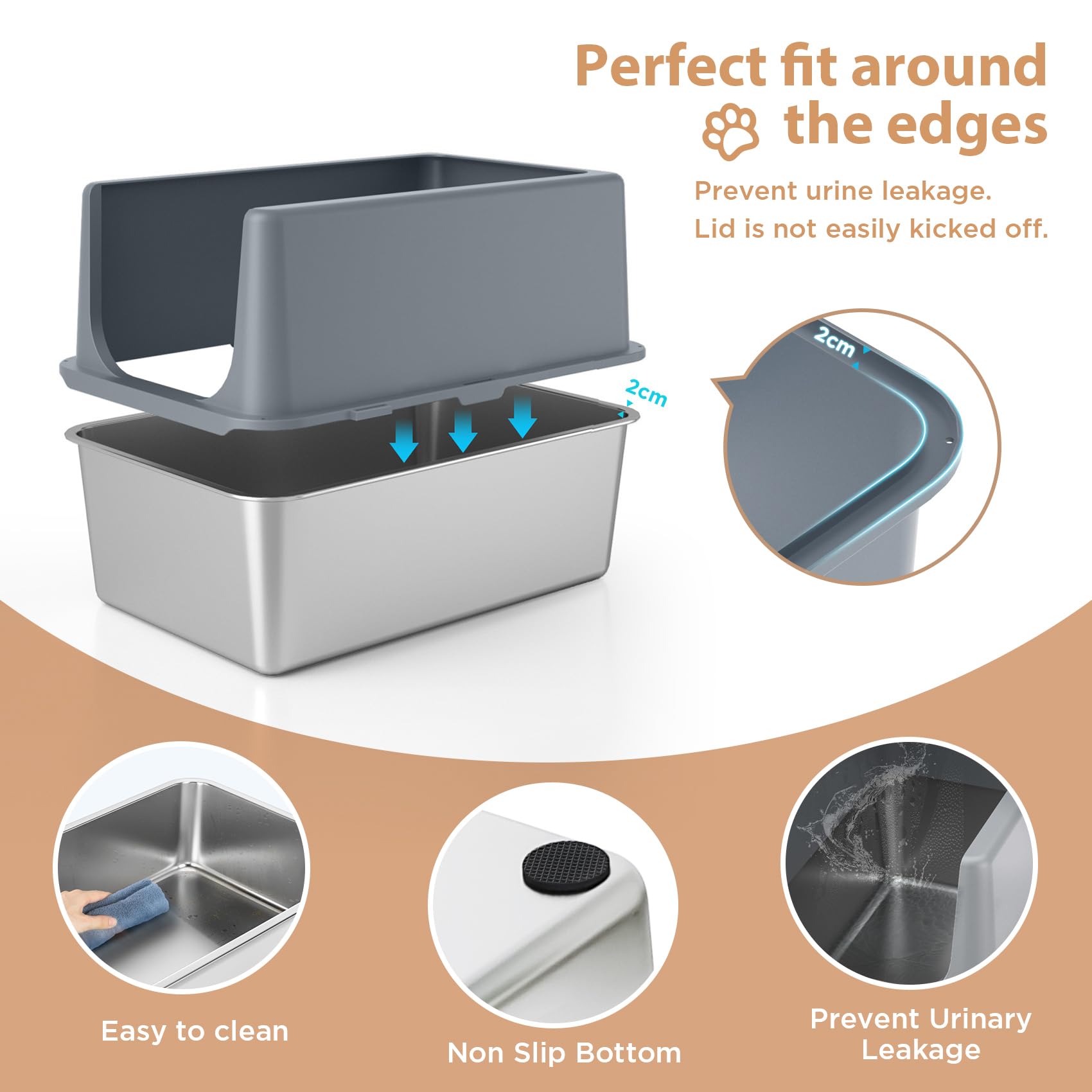 LIHOOOOM side view of the stainless steel litter box with lid