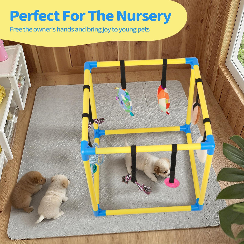 Liitrton Puppy Play Gym 19.5-inch square footprint fits whelping boxes.