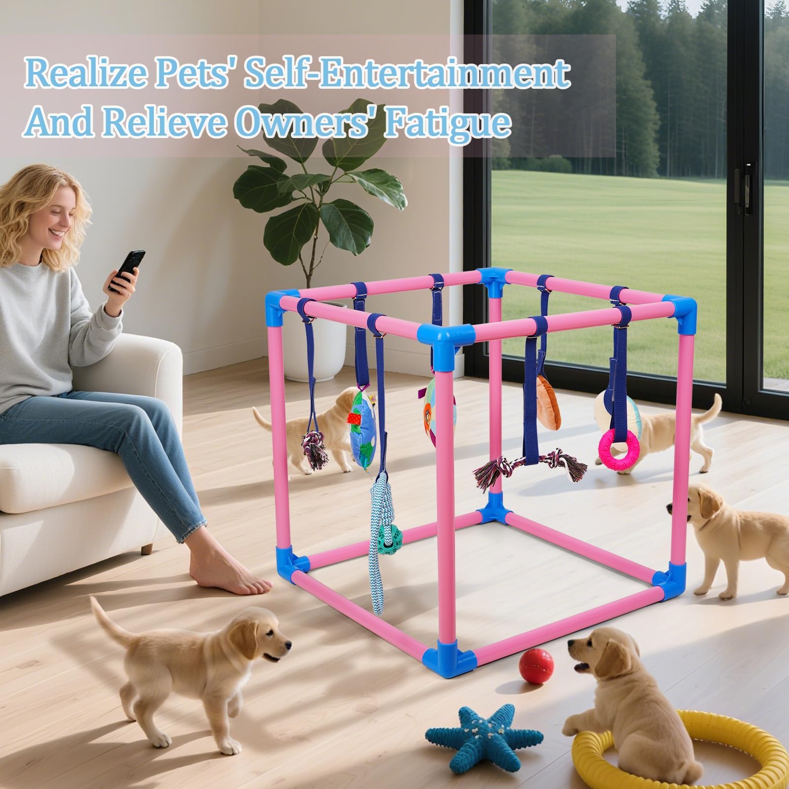 Liitrton Puppy Play Gym rubber chew ring offers teething relief during play.