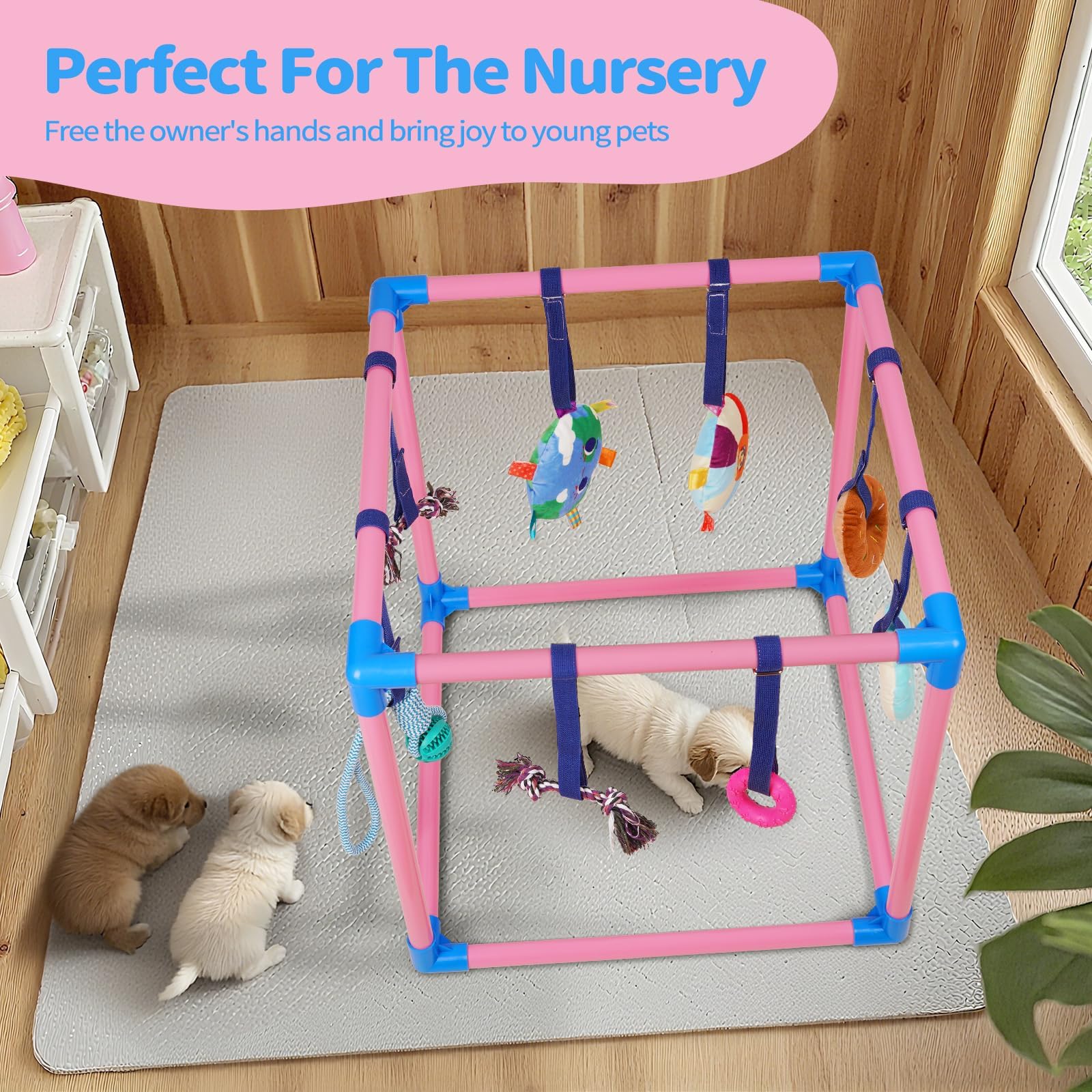 Liitrton Puppy Play Gym double-knotted rope toy supports chewing and motor skills.
