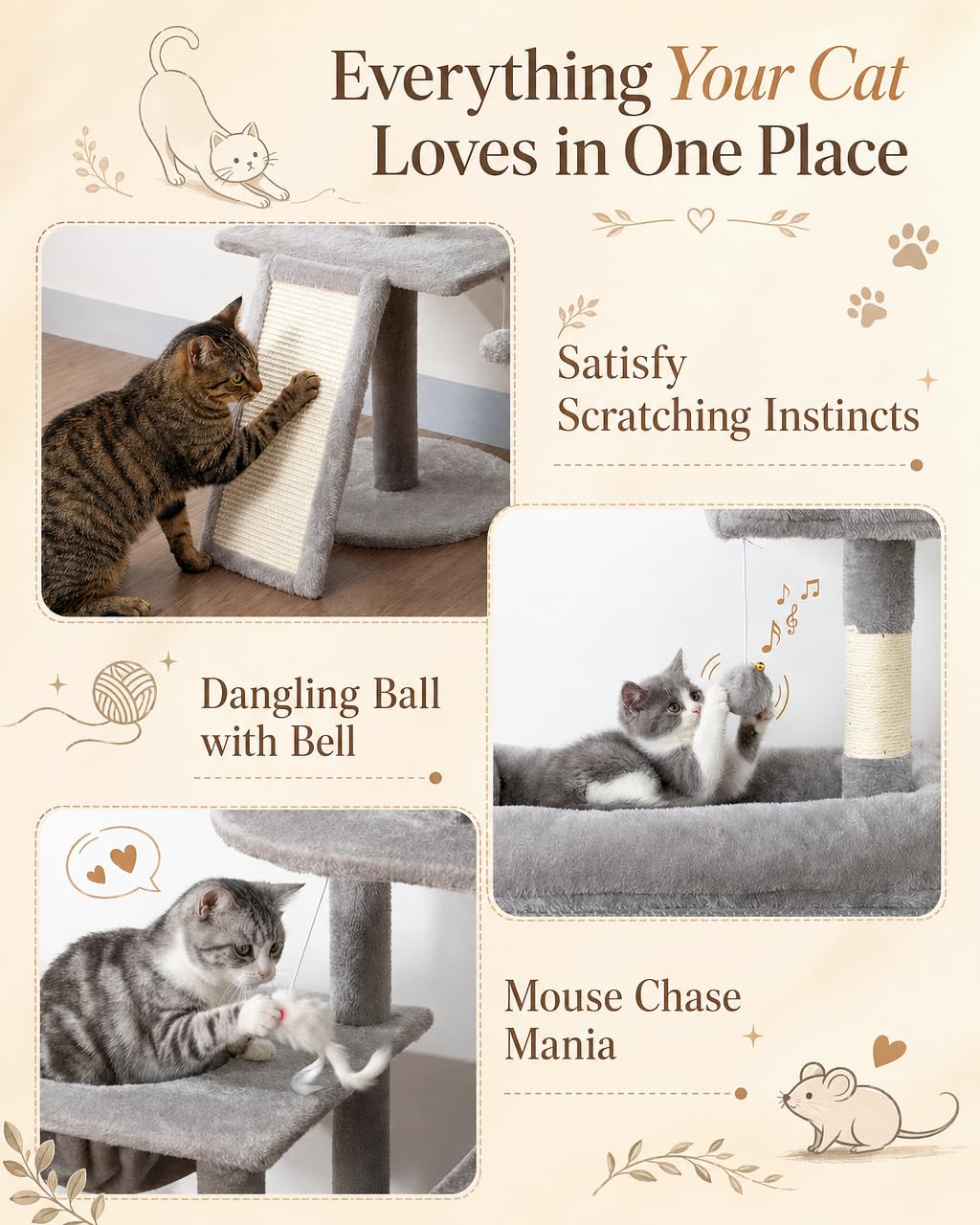 LIKISAK grey finish cat tree complements modern living spaces.