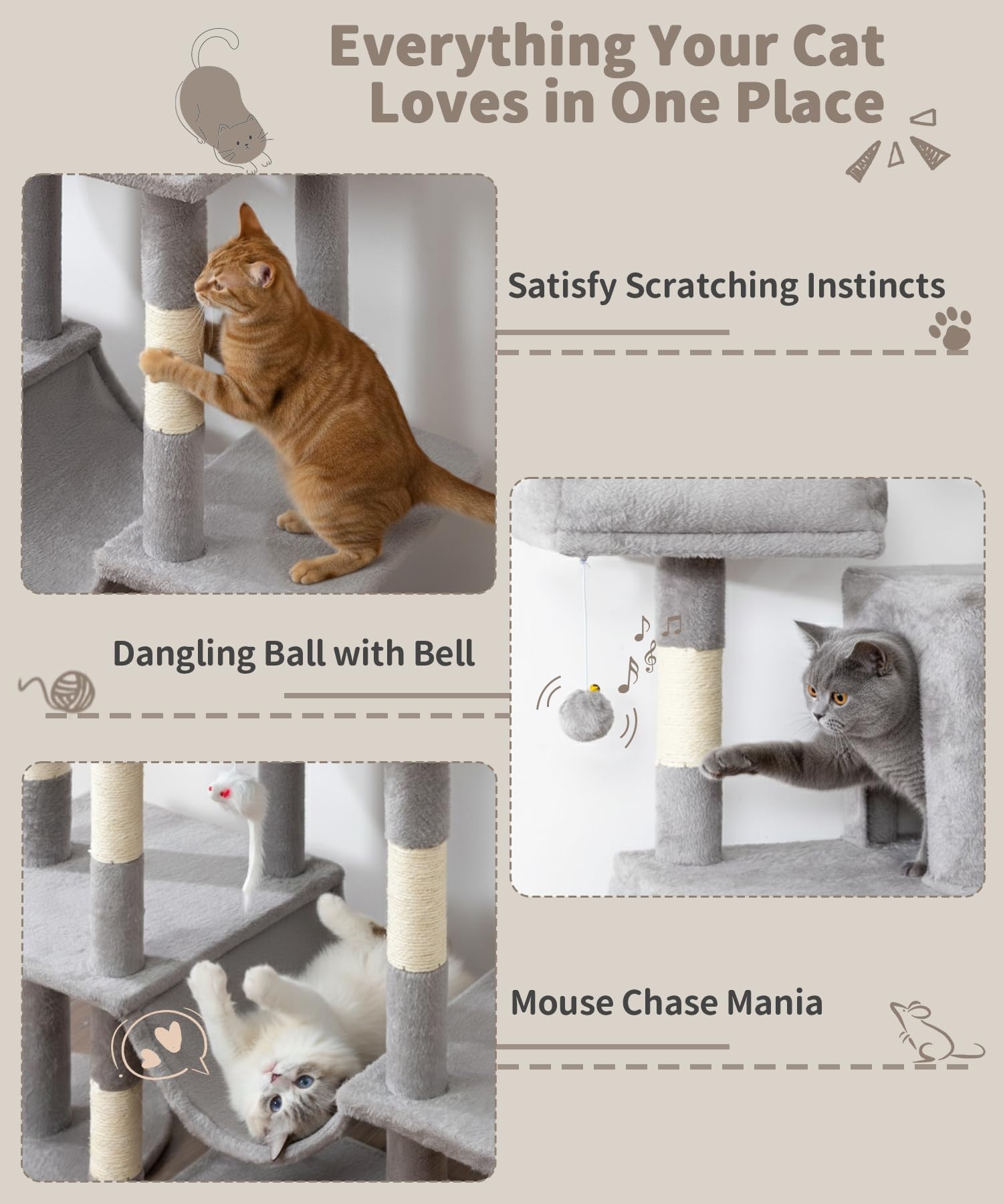 LIKISAK PMT03GY playful attachments invite batting and chasing fun.