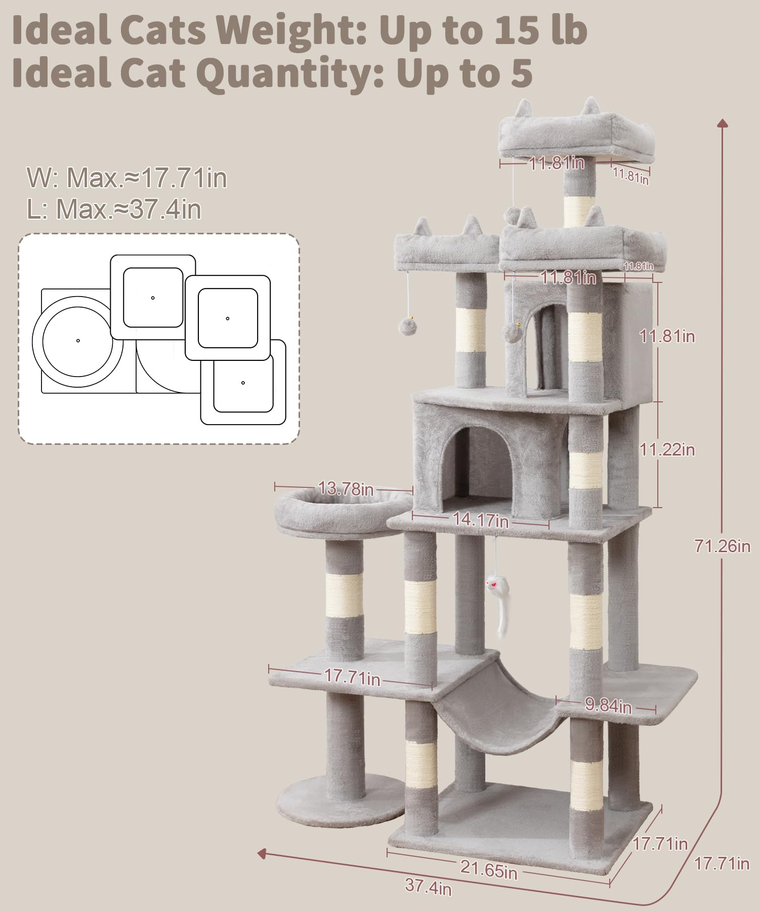 LIKISAK PMT03GY three top perches for elevated views and secure lounging.