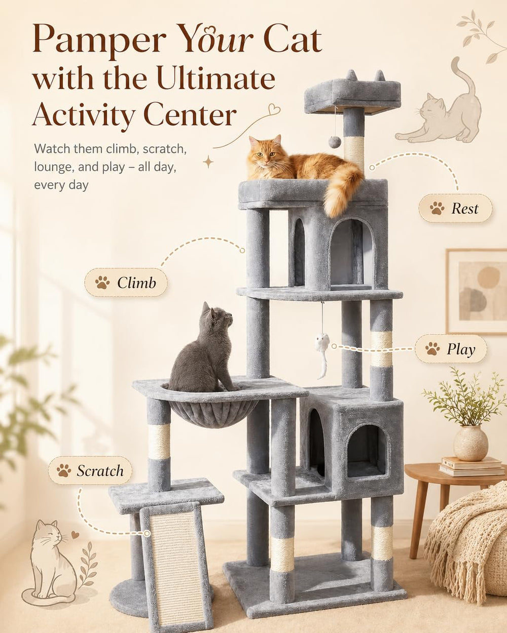 LIKISAK sisal posts and scratching board satisfy natural instincts.