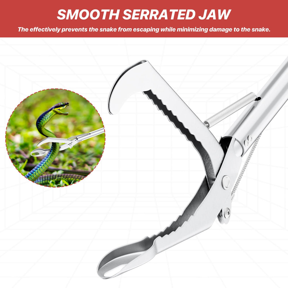 Wide jaws provide secure, gentle grip on snakes