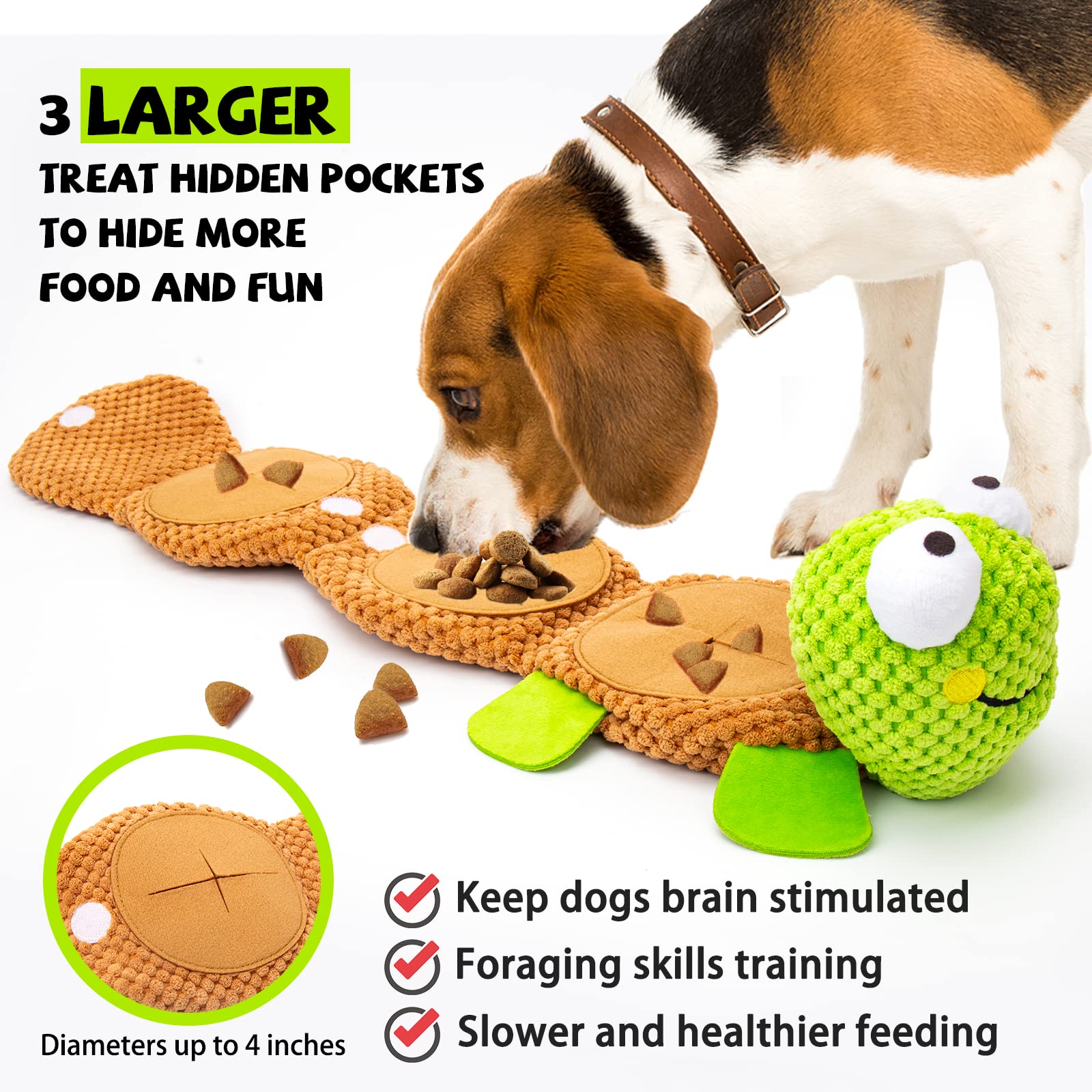 Lilfrd turtle puzzle toy showing Velcro layers to access hidden rewards for dogs.