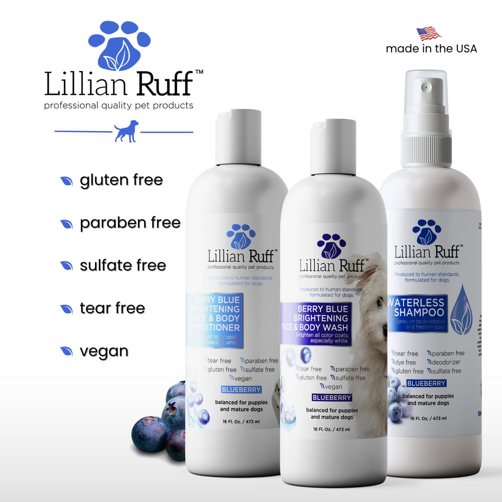 Lillian Ruff coat-brightening effect after Berry Blue products.