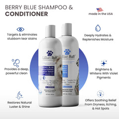 Lillian Ruff PRO Berry Blue Brightening Conditioner bottle offering whitening and moisture for a soft coat.