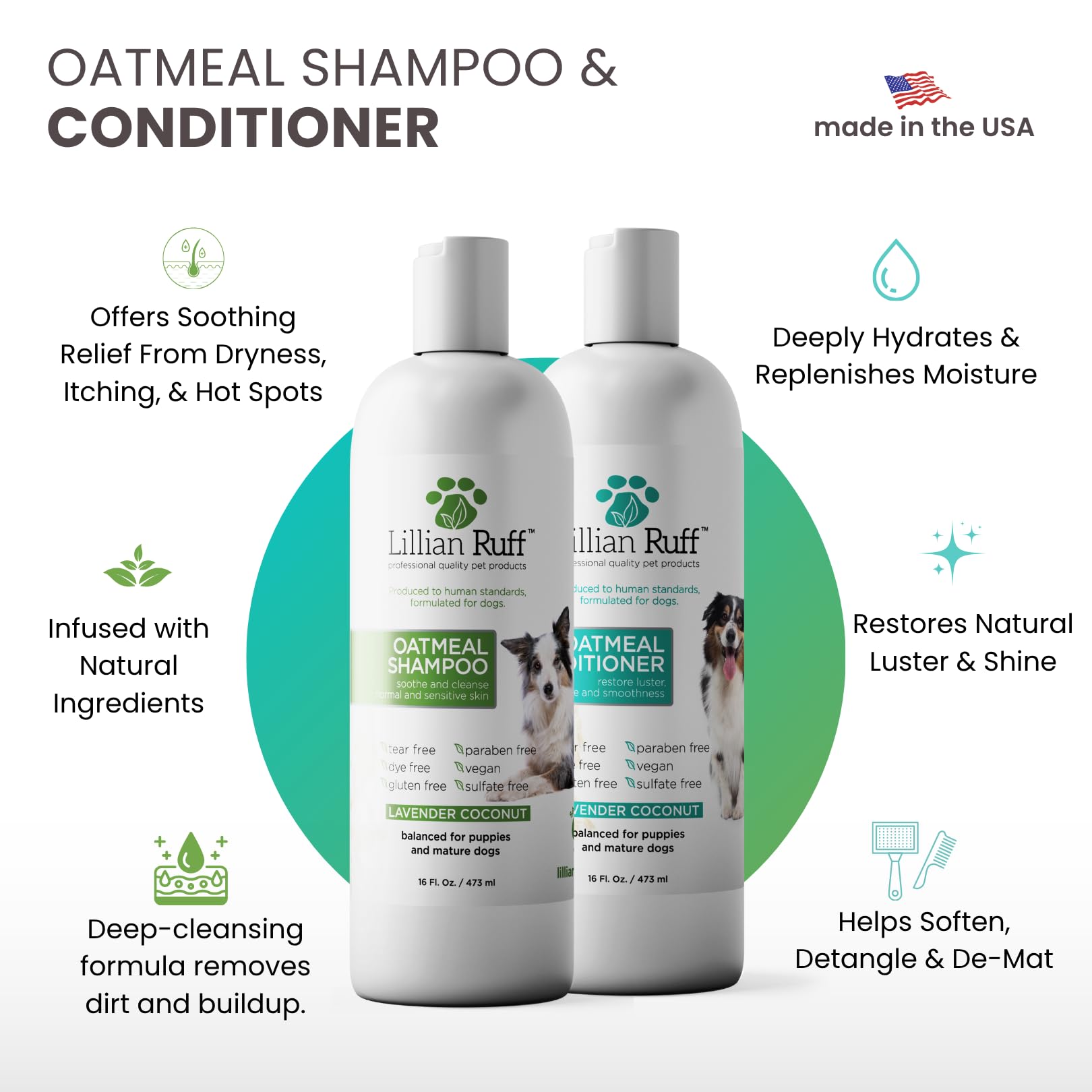 Lillian Ruff PRO conditioner bottle emphasizes deep hydration for a soft coat