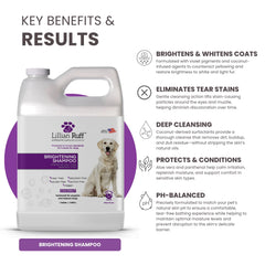 Lillian Ruff PRO dog coat-brightening highlights whiteness while gentle cleansing improves color vibrancy