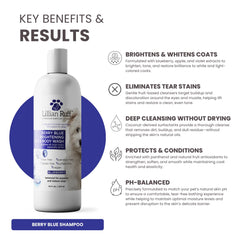 Lillian Ruff Pro Formula on grooming table shows enhanced coat brightness and shine.