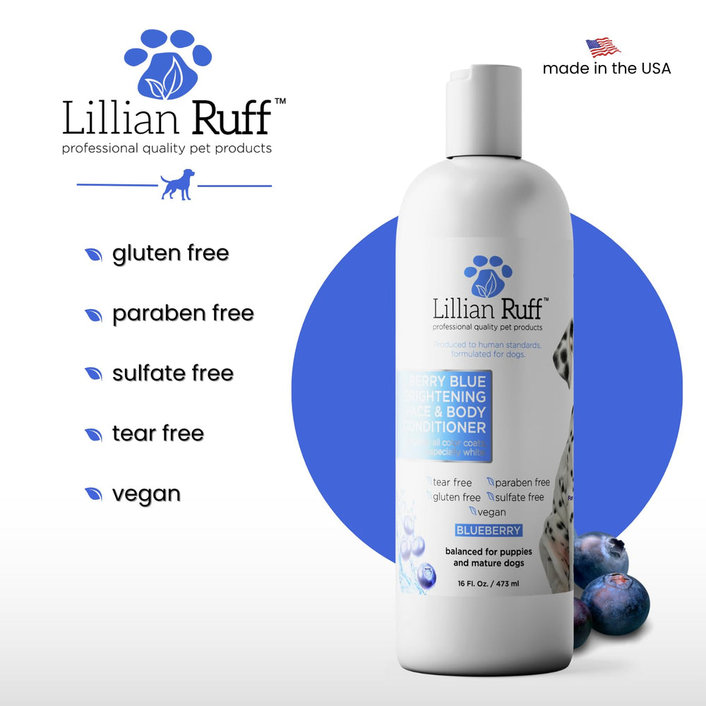Lillian Ruff PRO Berry Blue tear-stain care on the facial area.