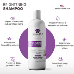 Lillian Ruff Pro Formula Ultra Brightening shampoo lather demonstrating easy rinse and bright coat.