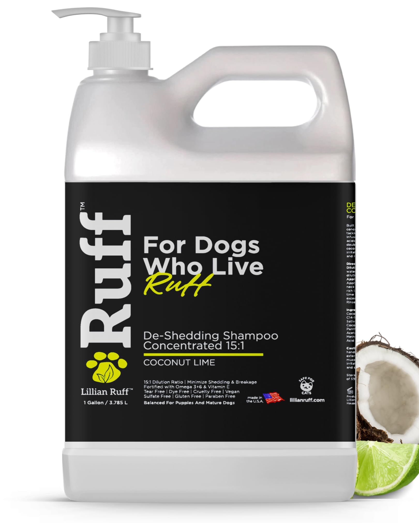 Lillian Ruff deshedding shampoo bottle for all breeds and effective cleansing.