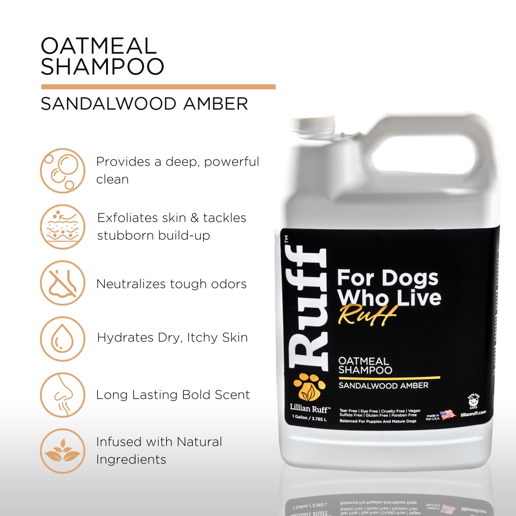 Lillian Ruff Ruff Oatmeal Dog Shampoo ingredients showcase soothing oats and aloe