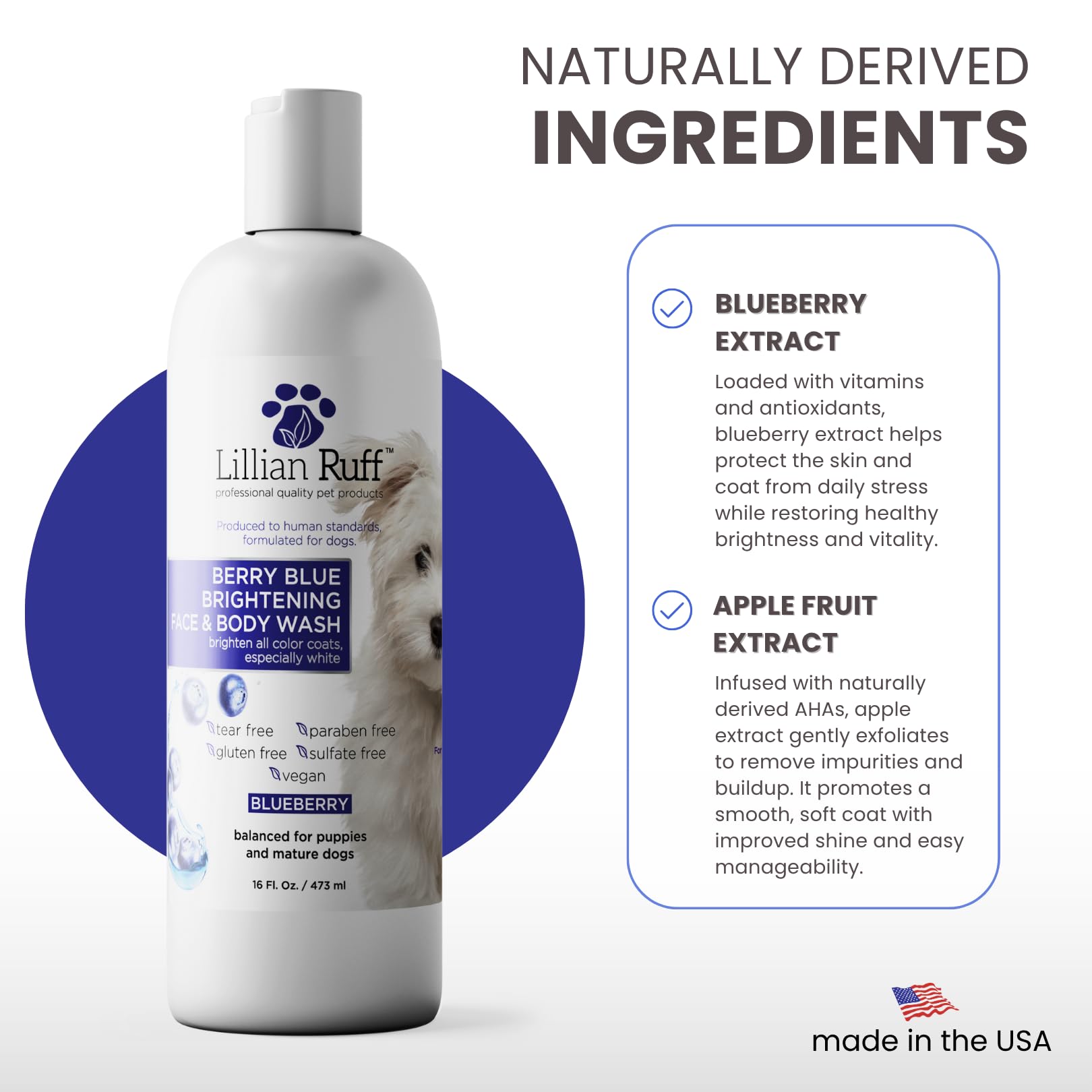 Lillian Ruff spa moment with blueberry extracts enhancing grooming ritual.