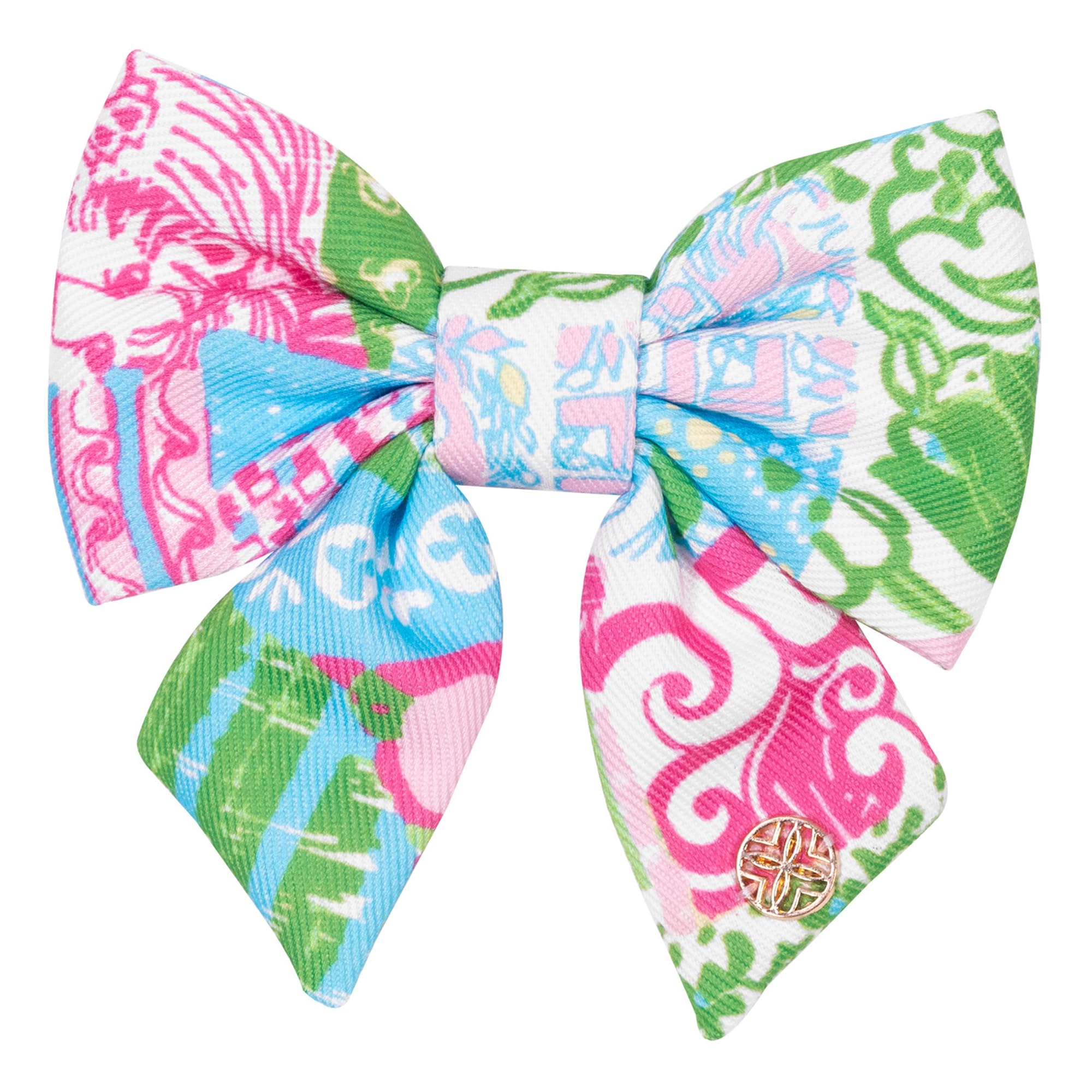 Lilly Pulitzer pet bow tie with Crazy Quilt Home pattern enhances your dog's look