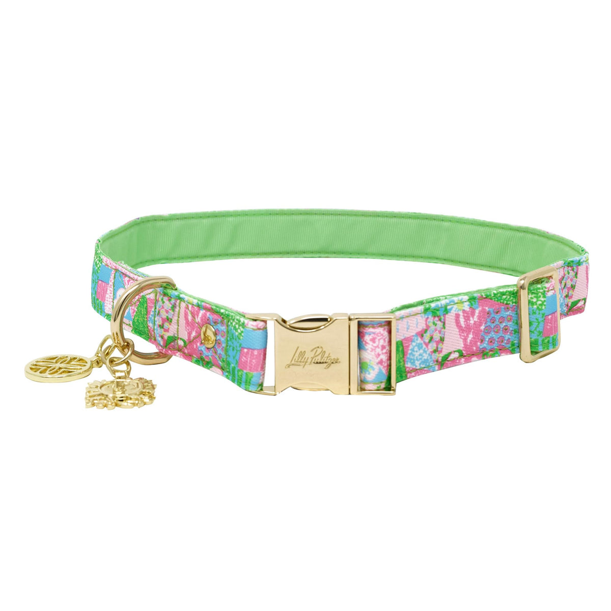Lilly Pulitzer pet collar with adjustable nylon strap for a secure fit.