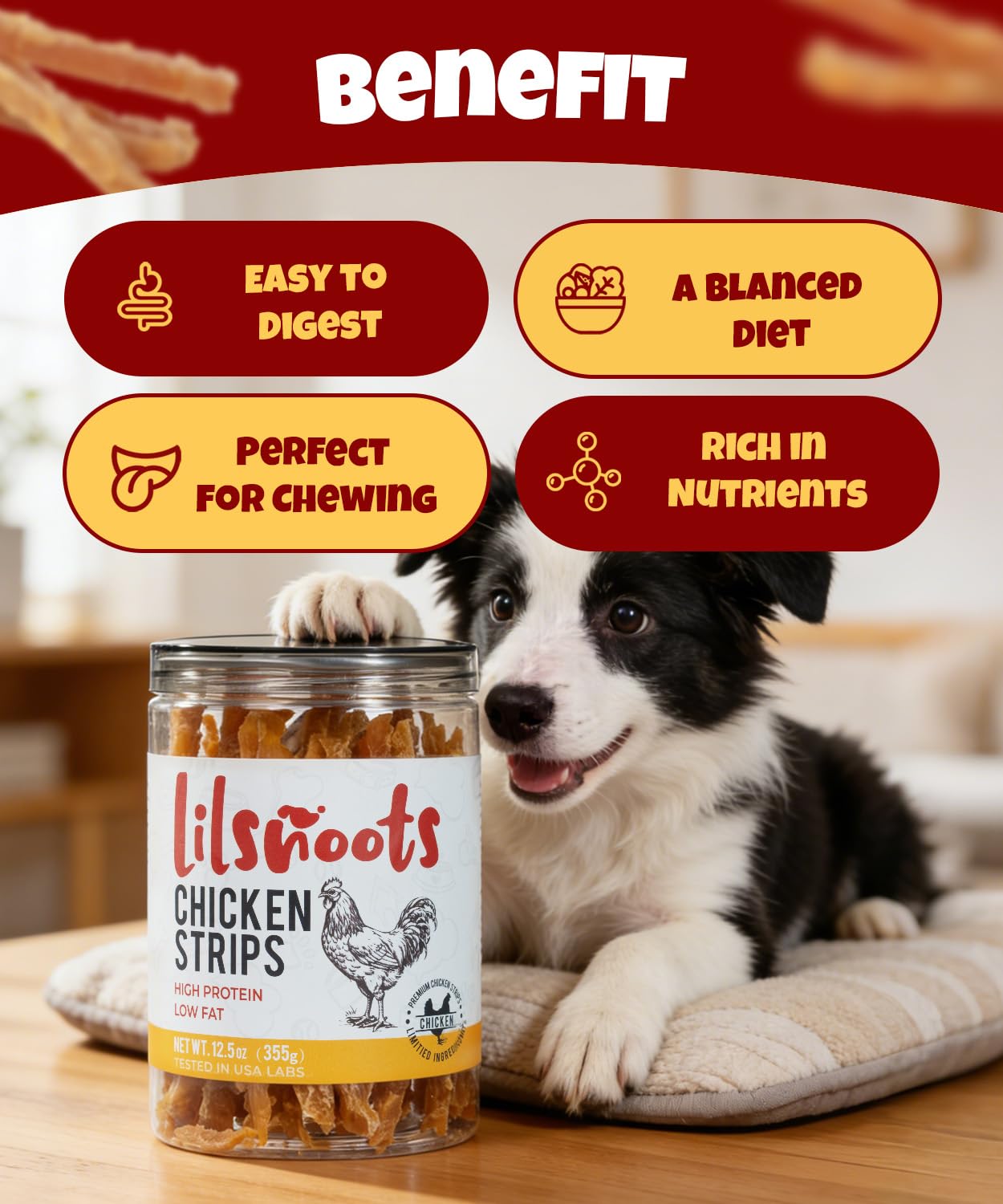 LILSNOOTS jerky strips for training support recall and rewards.